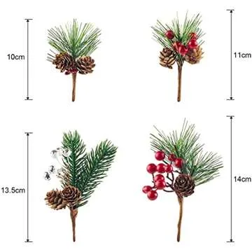 Yixiang 12Pack Artificial Christmas Picks Assorted Red Berry Picks Stems Faux Pine Picks Spray with Pinecones Apples Holly Leaves for Christmas Floral Arrangement Wreath Winter Holiday Décor