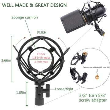 Microphone Shock Mount with Pop Filter, Mic Anti-Vibration Suspension Shock Mount Holder Clip for Di...