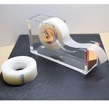 KIDMEN Office Tape Dispenser - Stylish Rose Gold Acrylic Design
