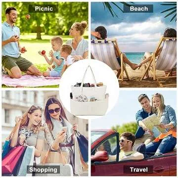 LEDAOU Large Beach Tote Bag Women Waterproof Sandproof Zipper Beach Tote Bag for Pool Gym Grocery Travel with Wet Pocket (Beige 2)