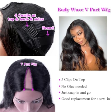 Xagujpo V Part Wig Human Hair Body Wave Wigs for Women