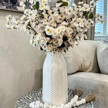 Hjn White Ceramic Flower Vase for Home Decor - Elegant Centerpiece