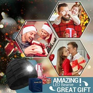 Stocking Stuffers for Men Beanie Hat with Light - Christmas Birthday Gifts for Men LED Headlamp Hats Winter Cap Gifts for Dad Women Husband Boyfriend Him Teen Rechargeable Flashlight Knit Lighted Hat