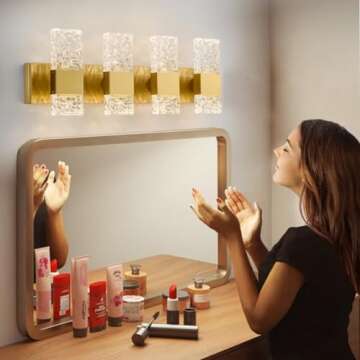 Dimmable OYLYW Gold Crystal Bathroom Vanity Light Fixtures for Home Decor