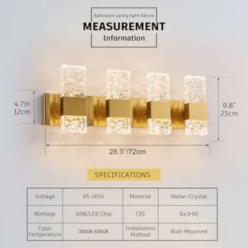 Dimmable OYLYW Gold Crystal Bathroom Vanity Light