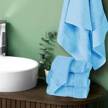 Belizzi Home Ultra Soft 6 Pack Cotton Towel Set, Contains 2 Bath Towels 28x55 inch, 2 Hand Towels 16x24 inch & 2 Wash Coths 12x12 inch, Ideal for Everyday use, Compact & Lightweight - Sky Blue
