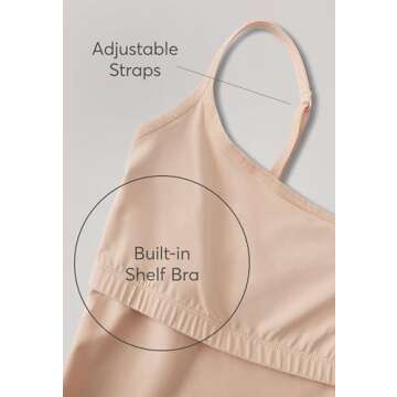 PACT Women's Organic Cotton Camisole Tank Top with Built-in Shelf Bra, Champagne, Medium