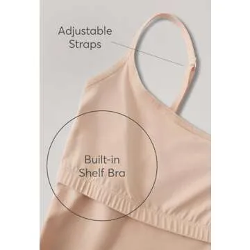 PACT Women's Organic Cotton Camisole Tank Top with Built-in Shelf Bra, Champagne, Medium