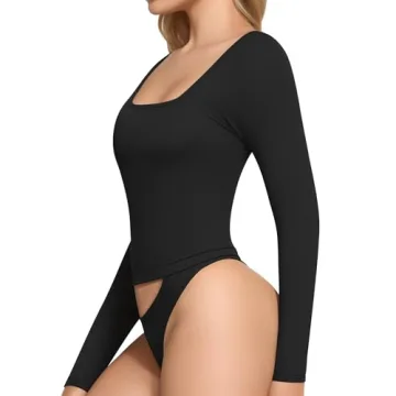 MANGOPOP Stylish Square Neck Long Sleeve Crop Top