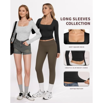 MANGOPOP Stylish Square Neck Long Sleeve Crop Top