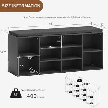 NUNU LAB Shoe Storage Bench, Shoe Bench with Removable Cushion, Storage Entryway Bench with 10 Cubbi...