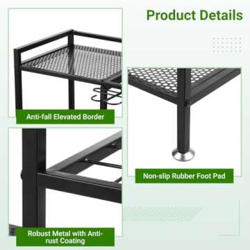 Garden Tool Organizer for Garage, 3 Tiers Garden Tool Holder with Large Tool Slots & Small Tool Hooks, Large Capacity Yard Tool Storage, Heavy Duty Metal Tower Rack for Lawn Garage Shed