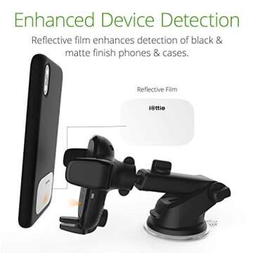iOttie Auto Sense Qi Wireless Car Charger - Automatic Clamping Dashboard Phone Mount with Wireless Charging for Google Pixel, iPhone, Samsung Galaxy, Huawei, LG, and other Smartphones.
