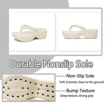 SALIGNA Women's Platform Flip Flop with Arch Support Casual Comfortable Wedge Flip-Flops Summer Beach Sandals Thong Slippers（Beige,5