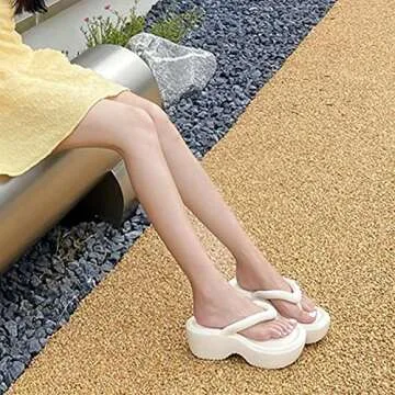 SALIGNA Women's Platform Flip Flop with Arch Support Casual Comfortable Wedge Flip-Flops Summer Beach Sandals Thong Slippers（Beige,5