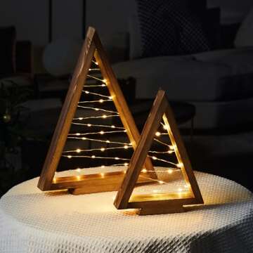 SOONOW Wood Christmas Tree with Lights, Modern Farmhouse Lighted Tabletop Christmas Tree for Home Ta...