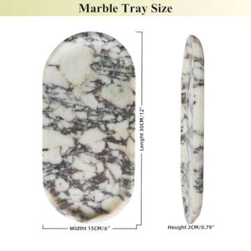 FS NANO Natural Marble Vanity Tray, 12" Calacatta Purple Bathroom Tray for Countertop Organizer, Perfume,Jewelry Dish Tray