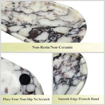 FS NANO Natural Marble Vanity Tray, 12" Calacatta Purple Bathroom Tray for Countertop Organizer, Perfume,Jewelry Dish Tray