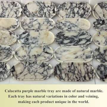 FS NANO Natural Marble Vanity Tray, 12" Calacatta Purple Bathroom Tray for Countertop Organizer, Perfume,Jewelry Dish Tray