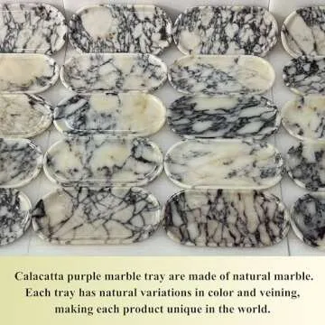 FS NANO Natural Marble Vanity Tray, 12" Calacatta Purple Bathroom Tray for Countertop Organizer, Perfume,Jewelry Dish Tray