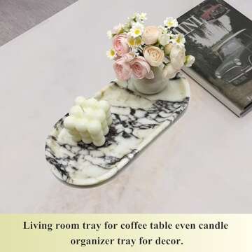 FS NANO Natural Marble Vanity Tray, 12" Calacatta Purple Bathroom Tray for Countertop Organizer, Perfume,Jewelry Dish Tray