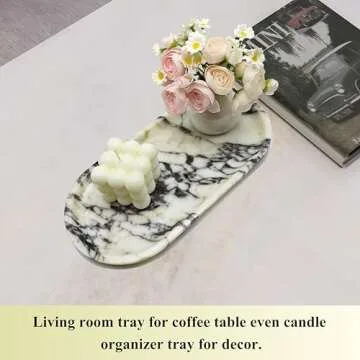 FS NANO Natural Marble Vanity Tray, 12" Calacatta Purple Bathroom Tray for Countertop Organizer, Perfume,Jewelry Dish Tray