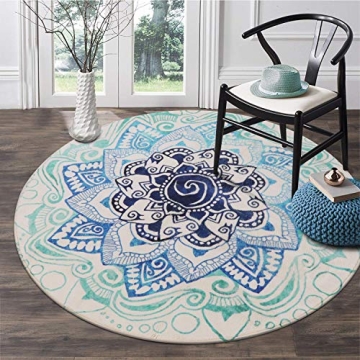 LEEVAN Faux Wool Area Rug - Soft Round Blue Elegance
