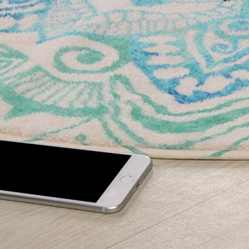 LEEVAN Faux Wool Area Rug - Soft Round Blue Elegance