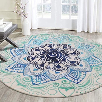 LEEVAN Faux Wool Area Rug - Soft Round Blue Elegance