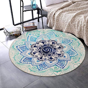 LEEVAN Faux Wool Area Rug - Soft Round Blue Elegance