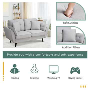 JAMFLY 63" Modern Loveseat Sofa Couch,Mid Century Couches for Living Room, Upholstered 2-Seat Love Seats with Pillow, Comfortable Small Space Sofa for Bedroom, Apartment