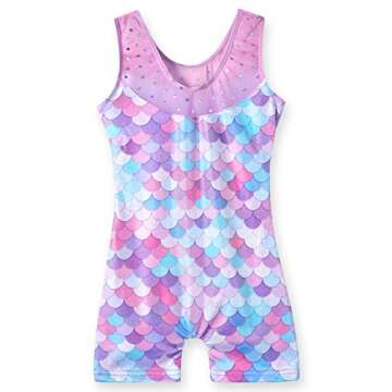 Leotards for Girls Gymnastics Unicorn Athletic Dance Wear Shiny Rainbow Blue Hotpink (Mermaid Purple...