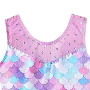 Leotards for Girls Gymnastics Unicorn Athletic Dance Wear Shiny Rainbow Blue Hotpink (Mermaid Purple, 5/6 Years)