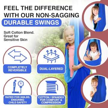 Savoiz - Therapy Swing for Kids - Durable, Adjustable & Easy Install - Suitable for Indoor/Outdoor Use - Soothing for Sensory Processing Disorder & Special Needs - Blue
