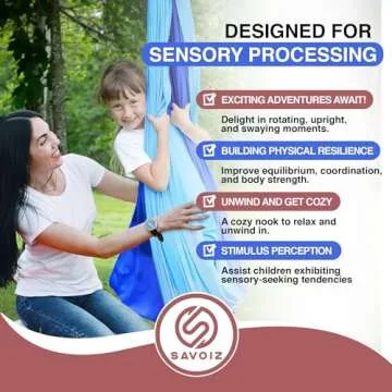 Savoiz - Therapy Swing for Kids - Durable, Adjustable & Easy Install - Suitable for Indoor/Outdoor Use - Soothing for Sensory Processing Disorder & Special Needs - Blue