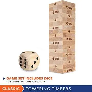 Rally and Roar Towering Timbers Giant Tumbling Timbers Game 2.5 feet Tall (Build to Over 5 feet) Classic Wood Version - for Adults, Family Stacking Blocks Set w/Canvas Bag