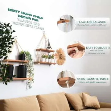 Chic Wooden Hanging Shelves for Boho Decor at Home