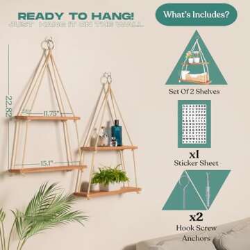 Chic Wooden Hanging Shelves for Boho Decor at Home