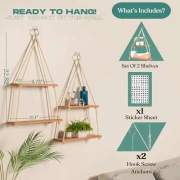 Chic Wooden Hanging Shelves for Boho Decor at Home