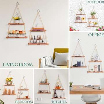 Chic Wooden Hanging Shelves for Boho Decor at Home