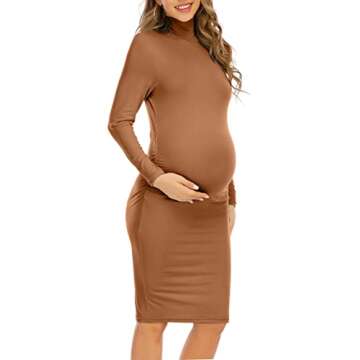 Yeshape Maternity Dresses for Women Winter Long Sleeve Maternity Bodycon Dress for Baby Shower Maternity Photoshoot Brown