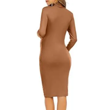 Yeshape Maternity Dresses for Women Winter Long Sleeve Maternity Bodycon Dress for Baby Shower Maternity Photoshoot Brown