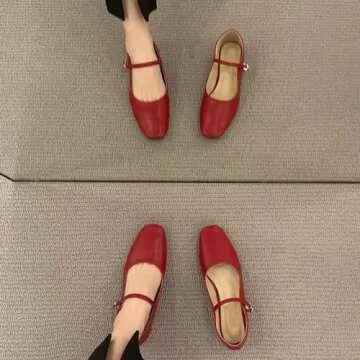 TN TANGNEST Women's Mary Jane Shoes Ballet Flats for Women Comfortable Round Toe Slip On Flats Ankle Strap Flats Red 41(8.5)