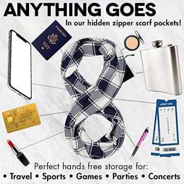 Stylish Infinity Scarf with Hidden Pocket - Checkmate