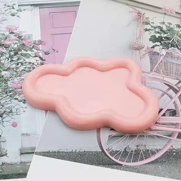 MY MIRONEY 4.13" x 2.76" Resin Jewelry Tray Cloud Shape Decorative Plate Pink Trinket Dish Trays Key Ring Holder for Jewelry Wedding Engagement Photo Props Ornaments