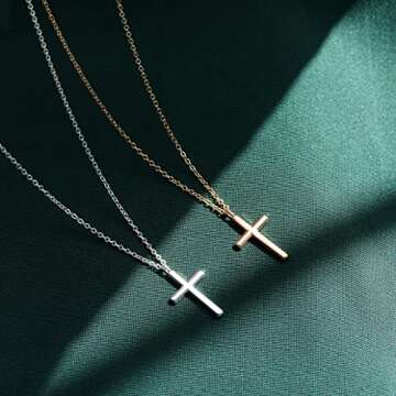 Befettly Tiny Cross Necklace, Women Silver Dainty Polished Faith Cute Crucifix Pendant Neckalce