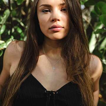 Befettly Tiny Cross Necklace, Women Silver Dainty Polished Faith Cute Crucifix Pendant Neckalce