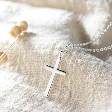 Befettly Tiny Cross Necklace, Women Silver Dainty Polished Faith Cute Crucifix Pendant Neckalce