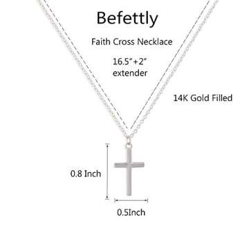 Befettly Tiny Cross Necklace, Women Silver Dainty Polished Faith Cute Crucifix Pendant Neckalce