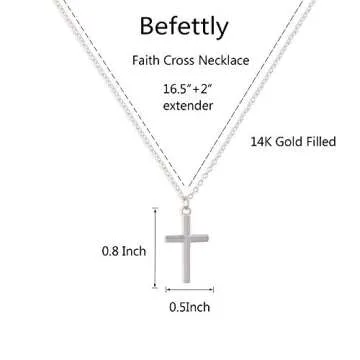 Befettly Tiny Cross Necklace, Women Silver Dainty Polished Faith Cute Crucifix Pendant Neckalce